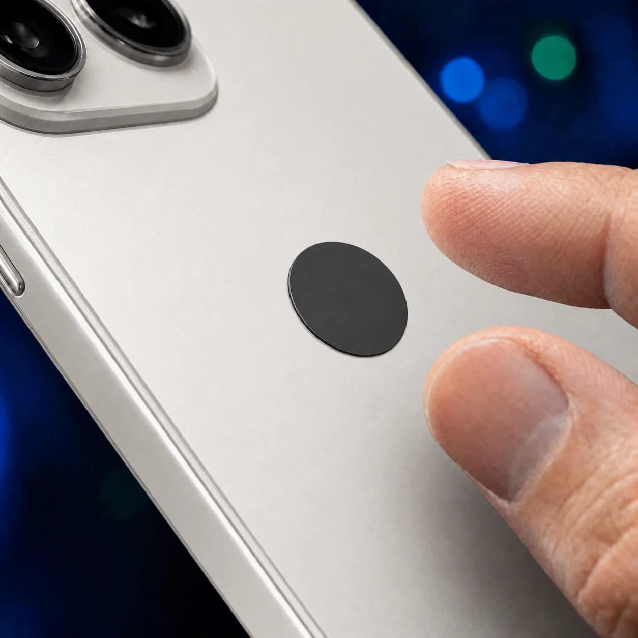 TokLink Tag Slim Black na traseira de um smartphone claro